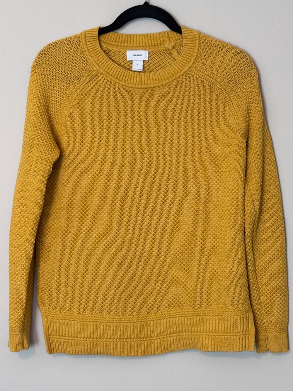 Old Navy Mustard Yellow Open-Knit Crewneck Sweater Size Small